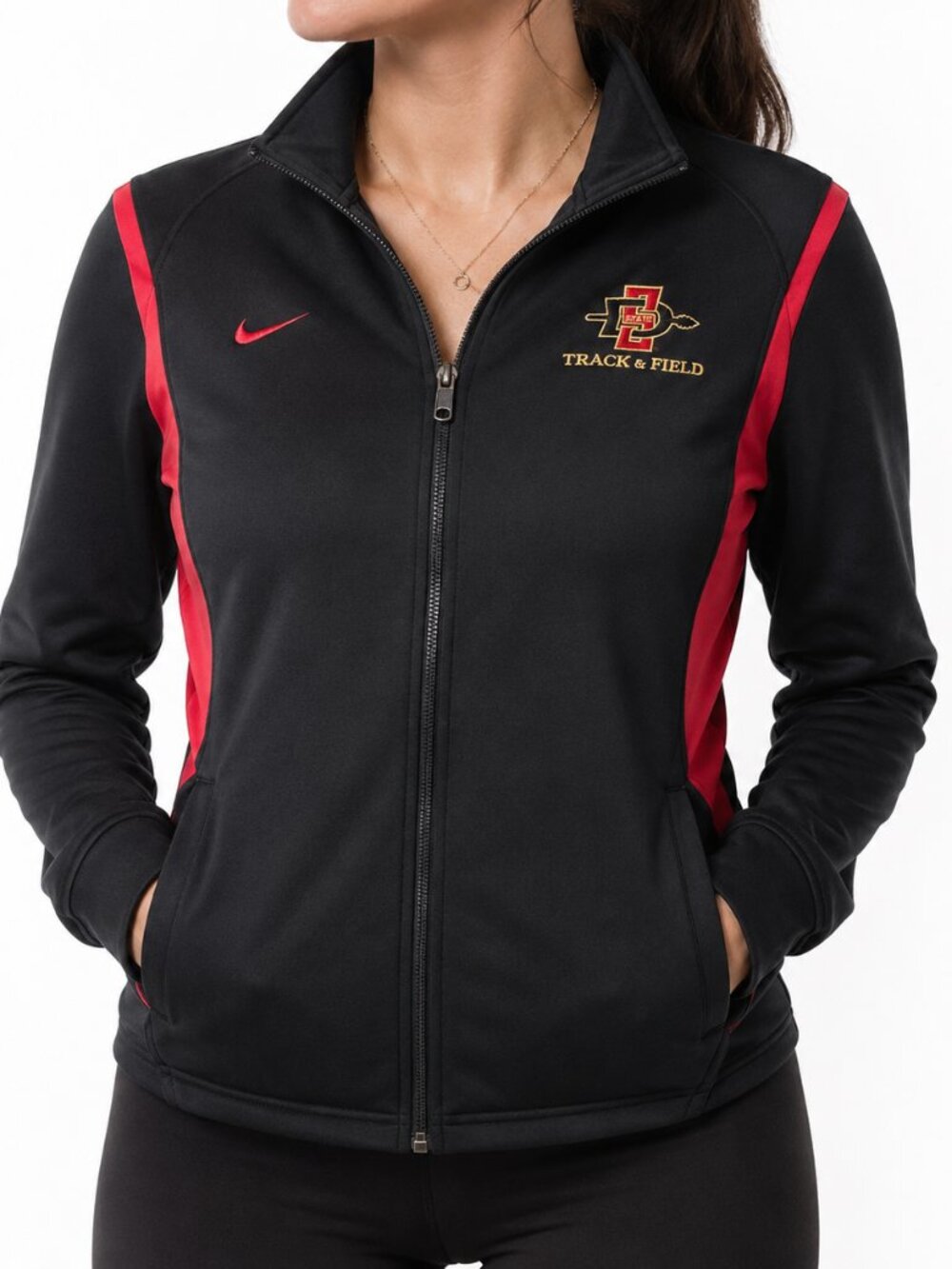 Nike Team Therma SDSU Track & Field Full Zip Hoodie Jacket Size XXL Black Red